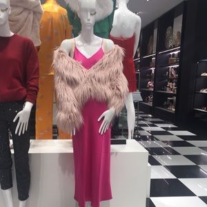 The Vintage Shop Pink Dress with Cream Faux Fur Jacket